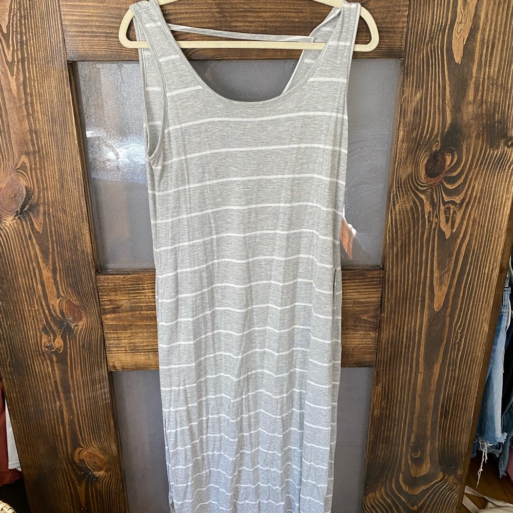 Gray Striped Sleeveless Dress